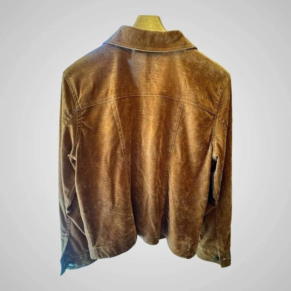 Bamboo‎ Traders Brown Faux Suede Snakeskin Embossed Button Front Jacket PL